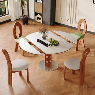 德利丰洞石岩板伸缩餐桌家用小户型实木包豪斯折叠桌方圆两用饭桌