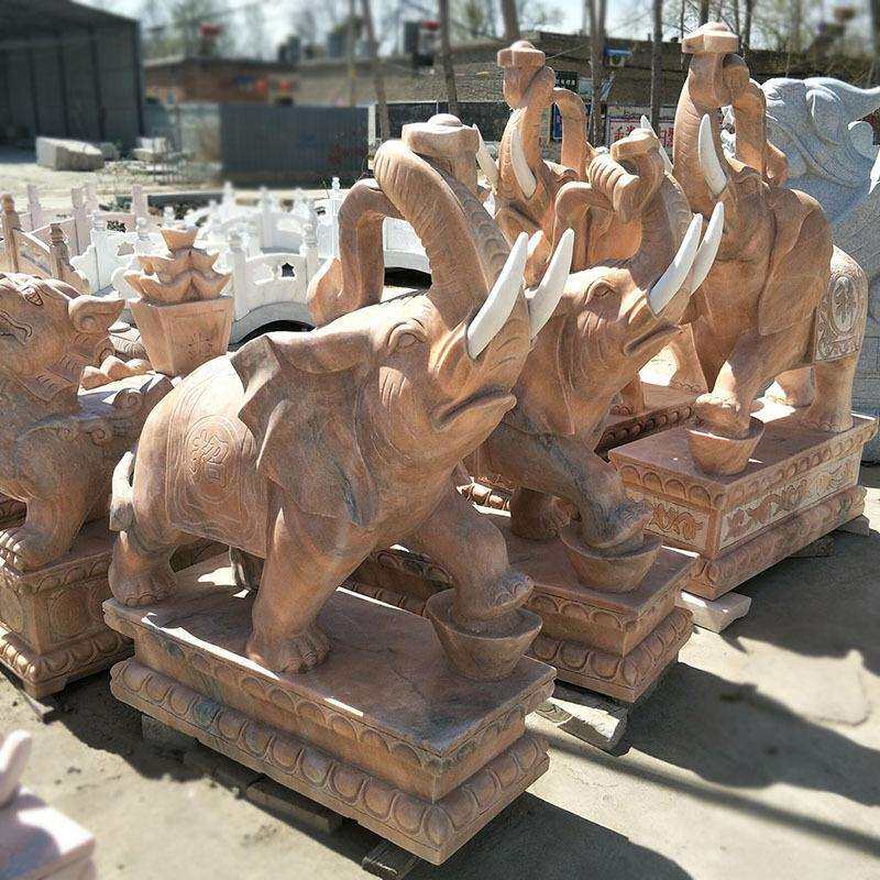 厂家晚霞红大象雕塑园林石雕动物园林景观装饰工艺品摆件
