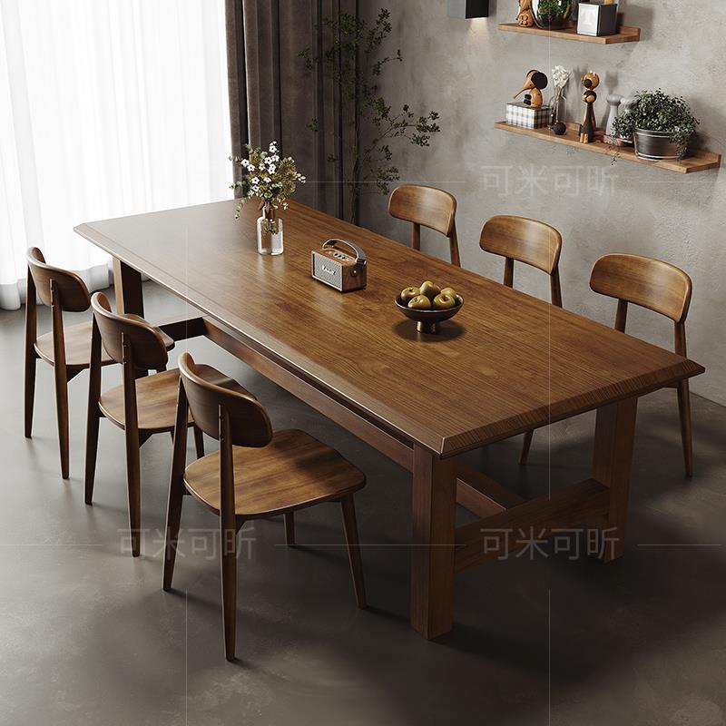 美式复古全实木餐桌椅组合简约现代小户型家用餐厅洽谈吃饭桌子