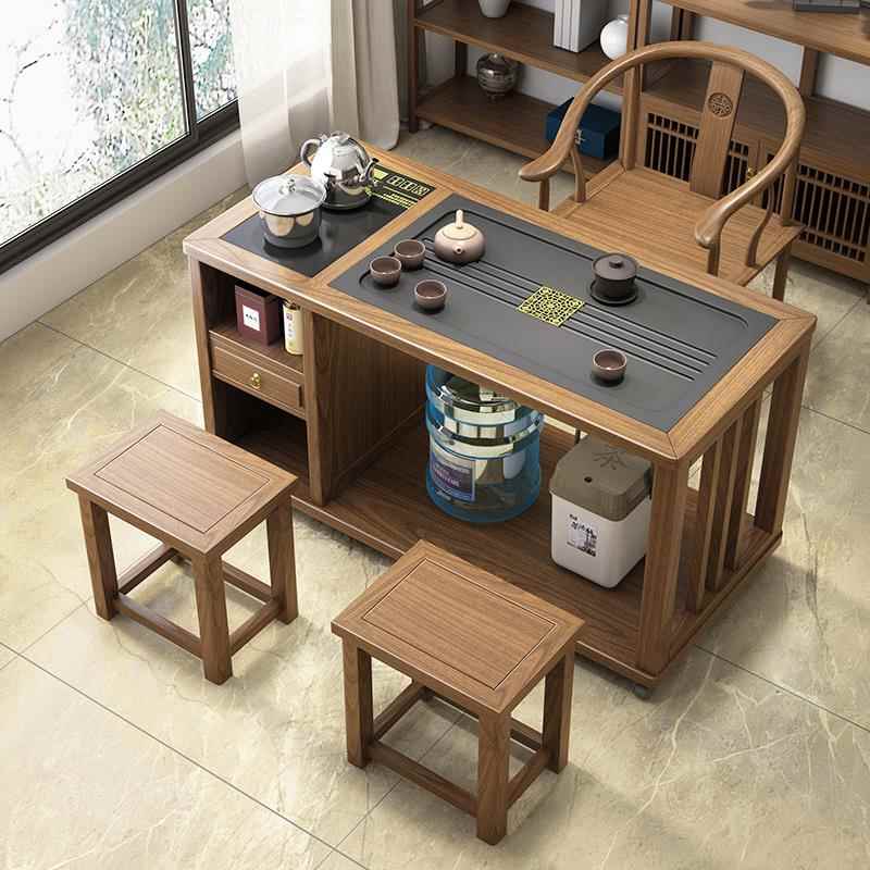 需定制实木阳台茶桌家用移动小茶台茶几1米高档小型全自动一体茶