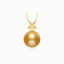 美奈18k金南洋(金南洋)金珍珠(金珍珠，)项链镶嵌钻石吊坠轻奢珍珠颈链母亲节礼物