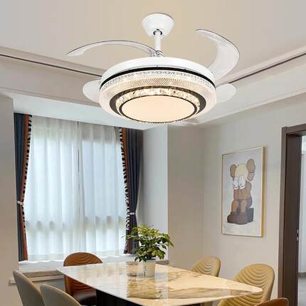 餐厅风扇款饭厅水晶客新吊扇灯家用灯一体50吊灯现代厅简约大气