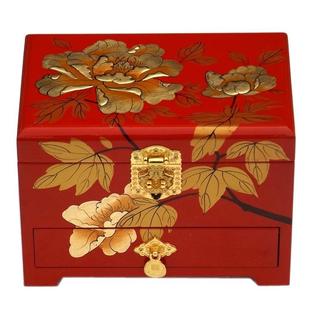高档首珠0宝箱复古平遥214新款 漆器首饰盒质梳妆盒结木饰婚红色陪