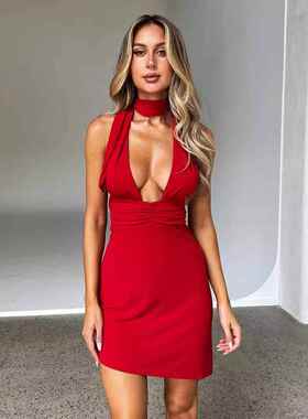 summer bodycon halter dress skirt pink black piece women