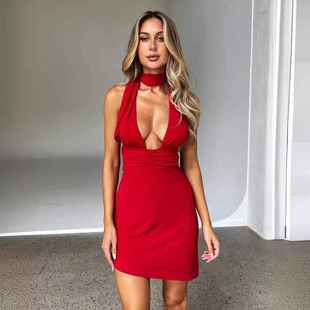 summer bodycon halter dress skirt pink black piece women