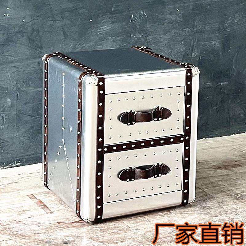 loft工业风铝皮边几角几创意个性客厅沙发复古边几双抽床头柜铆钉