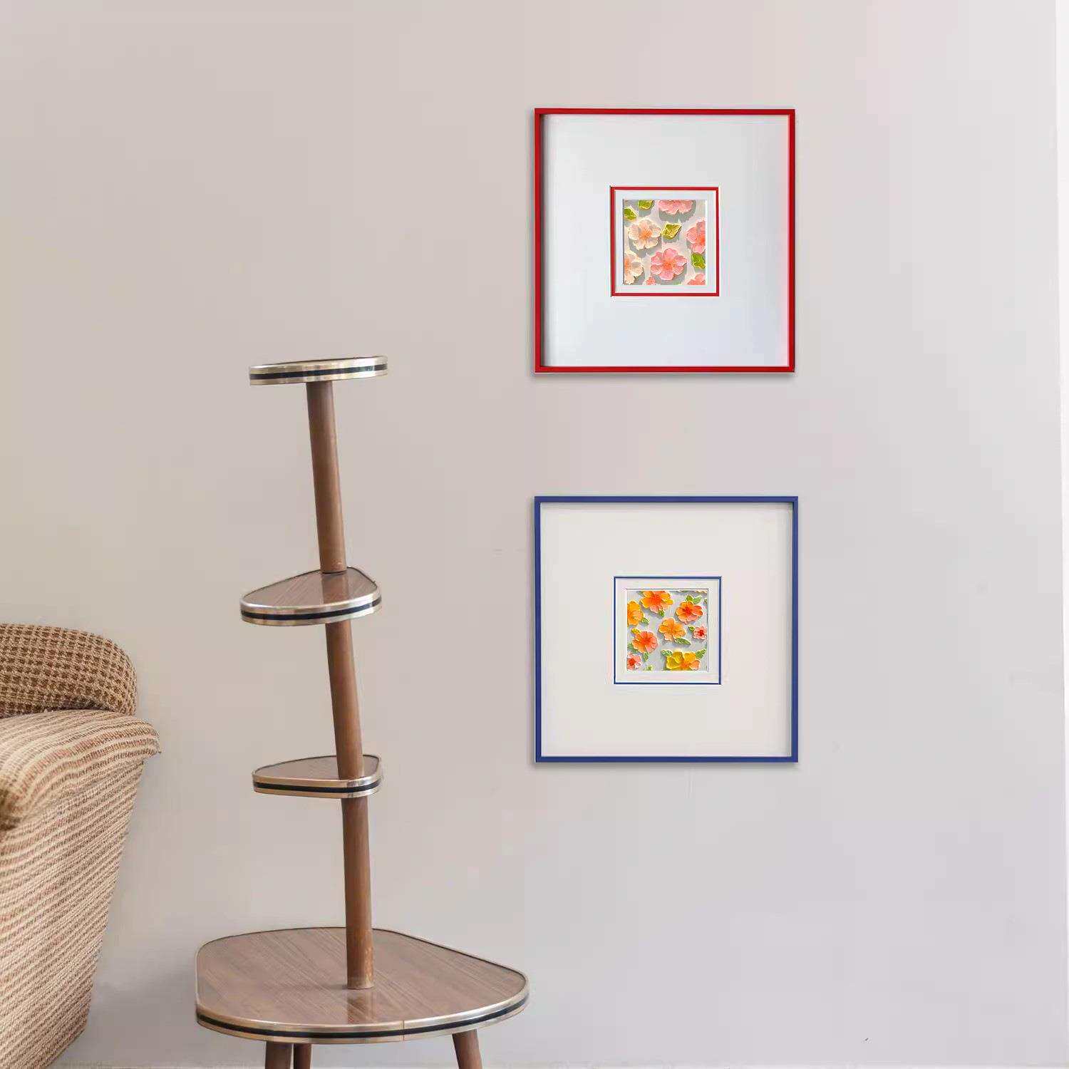 彩色铝纸金框餐厅小众艺术组装饰画简约彩色卡彩色框小小合清新合