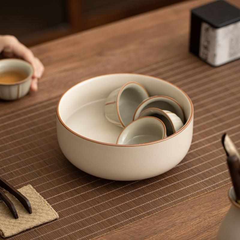 米黄汝窑茶具茶洗杯洗水洗水盂茶渣缸陶瓷茶道配件洗茶器茶盆建水