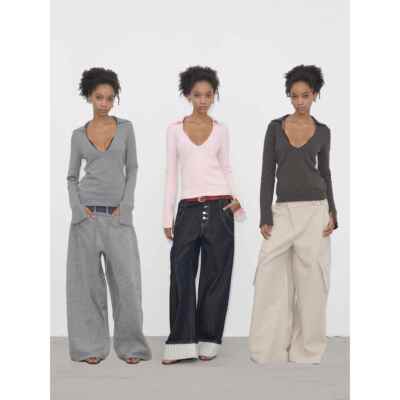 Grown Notold多色翻领大v领鸡心领慵懒松弛修身堆堆长袖T恤针织衫