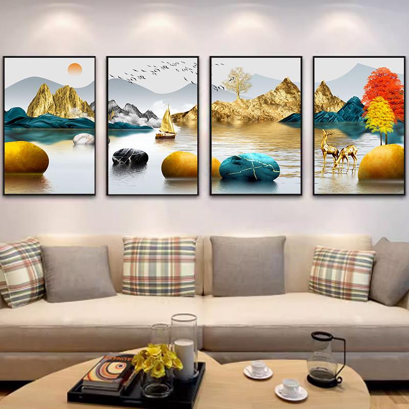 客厅装饰画沙发背景墙挂画现代简约北欧创意轻奢四联房间组合壁画
