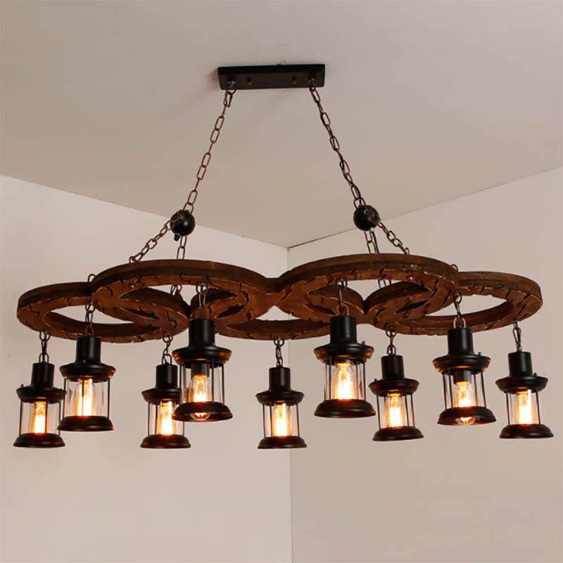 loft工业风吧台吊灯实木咖啡餐厅酒吧服装店创意五环复古玻璃吊灯