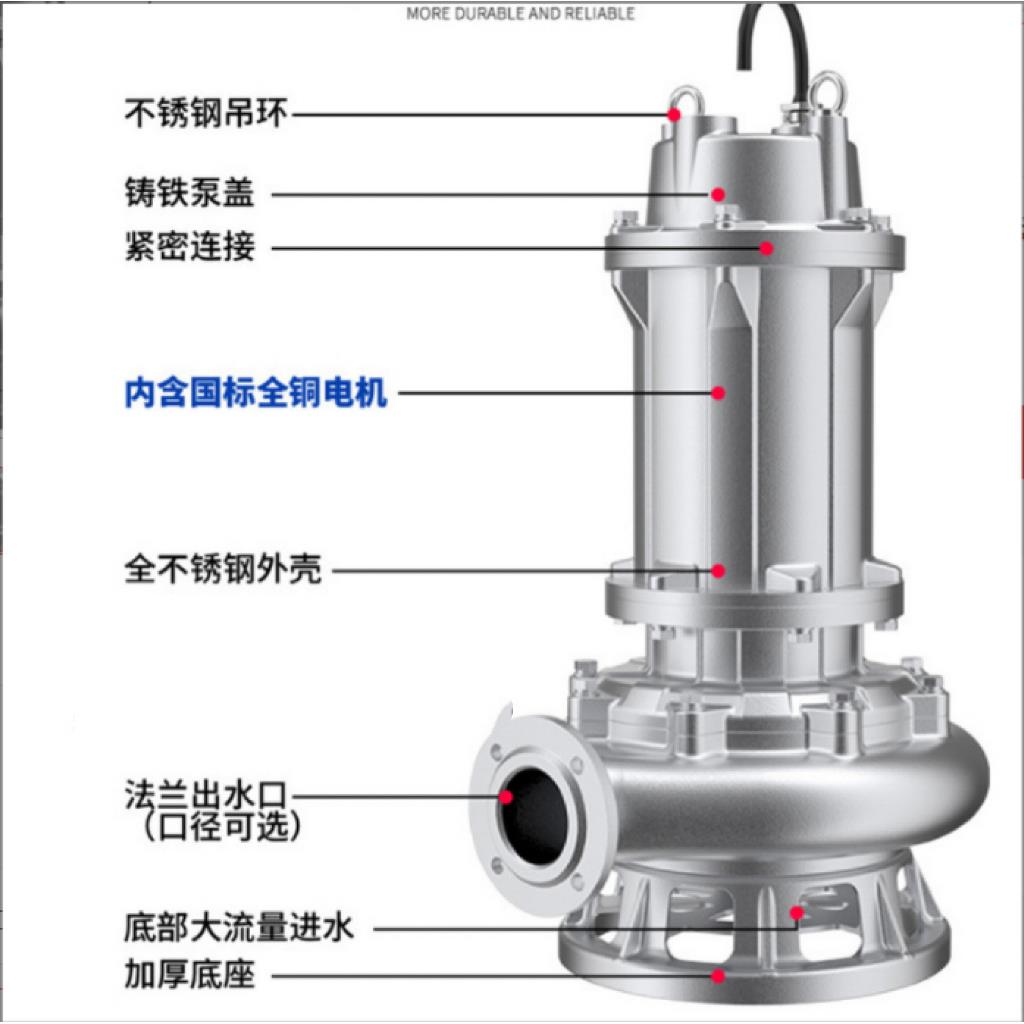 切割污水污物潜水电泵1.5KW 家用小型不锈钢切碎式排污泵2.2KW