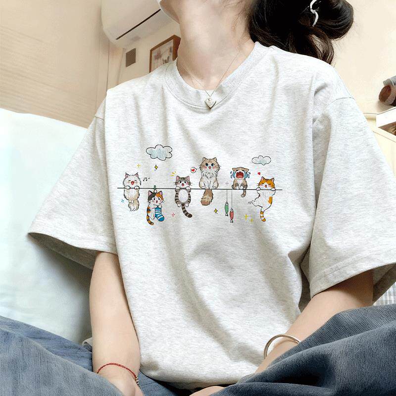 卡通纯棉白灰色短袖女t恤夏季2026新款爆款超好看上衣高级感半袖