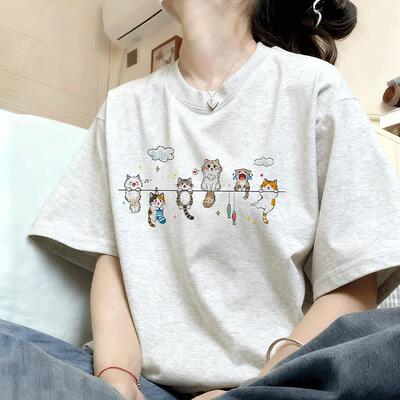 卡通纯棉白灰色短袖女t恤夏季2026新款爆款超好看上衣高级感半袖