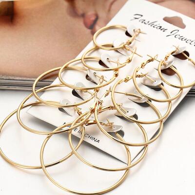 12PCS Women Exaggerated ear clip ring circular earrings set