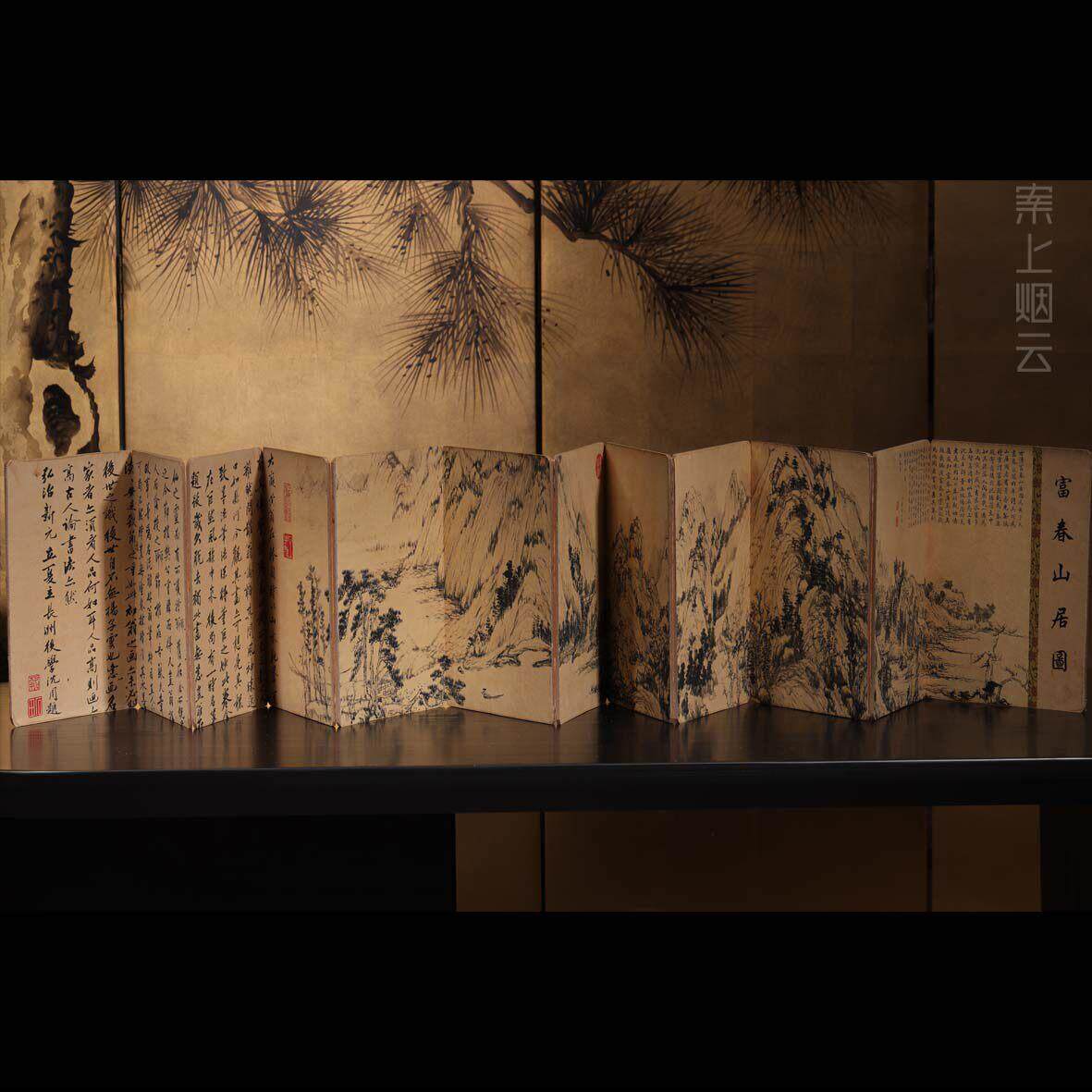 案上烟云新中式会所茶室样品屋展示中心 装饰彷古书书籍古书册页