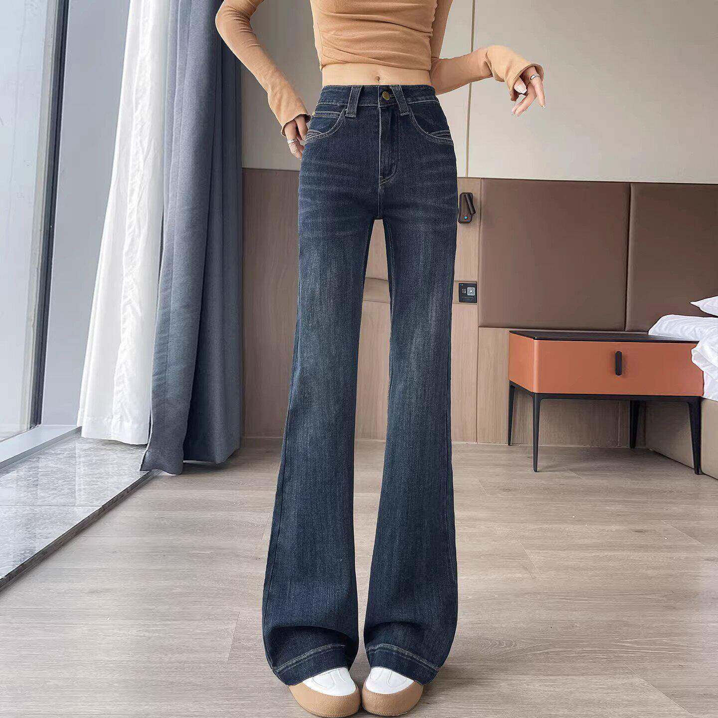微喇牛仔裤女2026春秋新款高腰显瘦高个子加长修身不贴腿喇叭裤子
