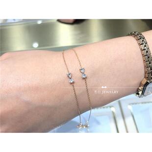 正品日本18K金金蝴钻石手链女黄.金爱心心结形纯银手镯手环玫瑰纯