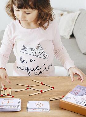 Montessori Matches Puzzles Game Wooden Toys DIY Math Geometr