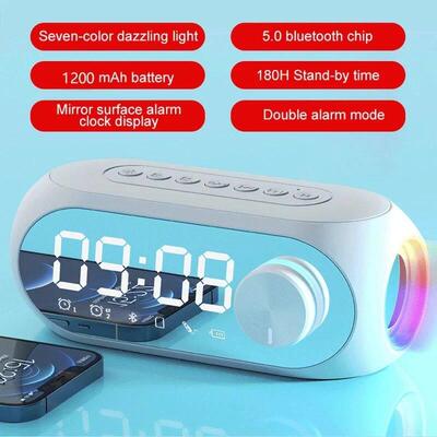 Alarm Clock Radio FM Bluetooth Speaker Portable Subwoofer Ca