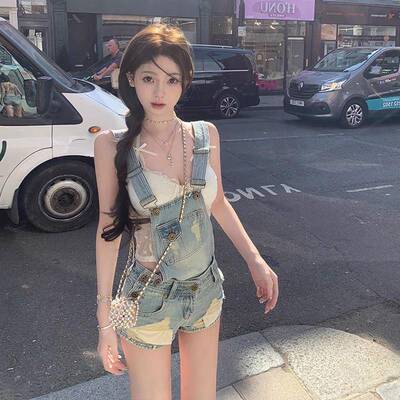 纯欲破洞短裤夏季百搭两色可拆卸牛仔抱婴袋裤新款遮肉显瘦辣妹少