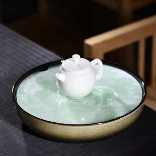 玉晶石茶盘家用功夫茶具圆形干泡盘壶承储水茶台茶托茶垫茶道零配
