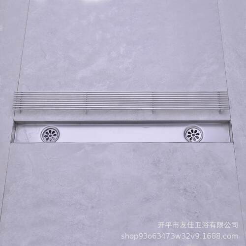 6防8双排水地漏SP60068宽淋浴卫生间臭双水304不锈下钢长条型双孔