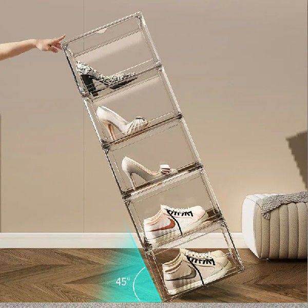 Transparent magnetic side-opening multi-layer bag and shoe