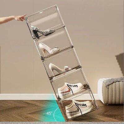 Transparent magnetic side-opening multi-layer bag and shoe