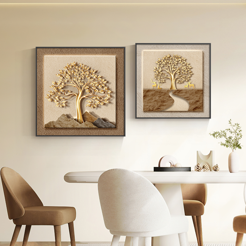 发财树餐厅墙面装饰画生财鹿靠山厨房餐桌挂画寓意好的客厅墙壁画图片