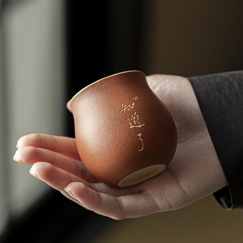 宜兴原矿紫砂知道了主人杯段泥家用手工刻字描金对杯茶杯品茗小杯