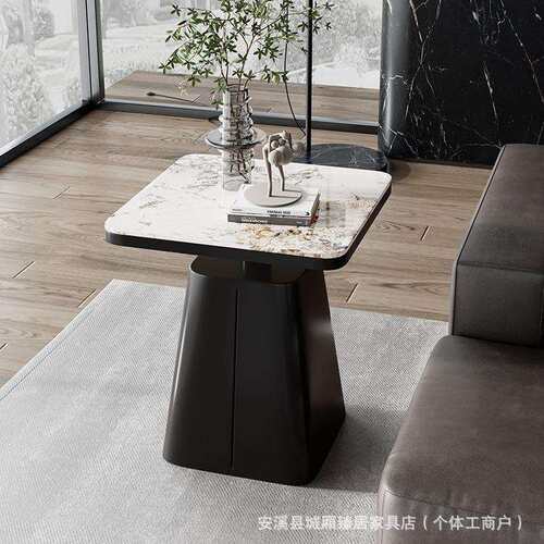 轻奢岩板边几小茶几沙发大理石简约家用客厅方几创意金属床头桌子