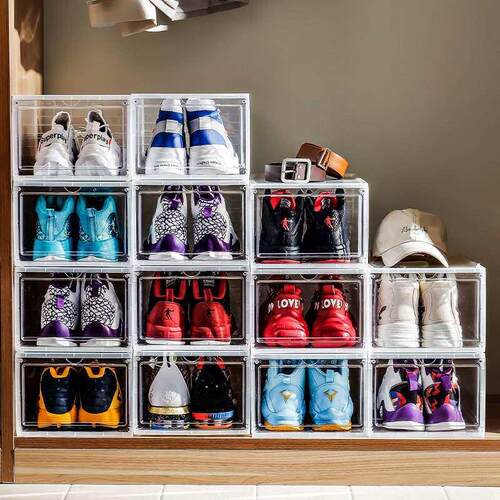 Flip drawer shoe storage box transparent dustproof plastic
