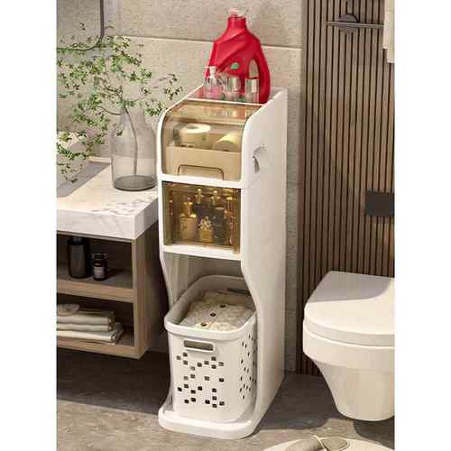 卫生间脏衣篮收纳柜浴室免安装置物架脏衣篓洗衣机边柜厕所夹缝柜