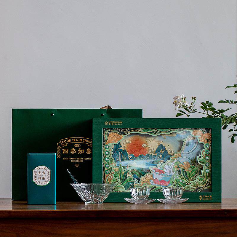 2023新款绿茶器玻璃花瓣泡茶碗茶具套组杯加杯垫茶叶罐包装礼盒