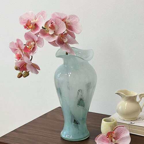 法式中古蓝色仙女玻璃花瓶高颜值客餐厅花瓶插花高级感装饰品摆件