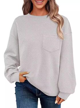 Women's knitted long sleeved chest pocket sweatshirt