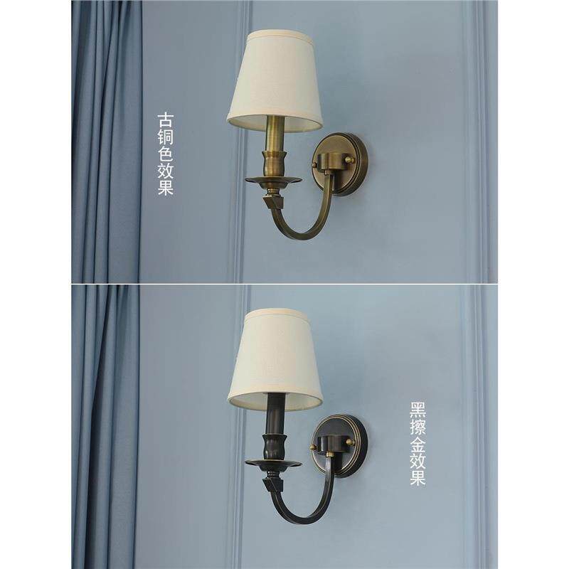 美式乡村床头灯镜前灯卧室书房客厅电视墙水晶灯罩全铜单头壁灯