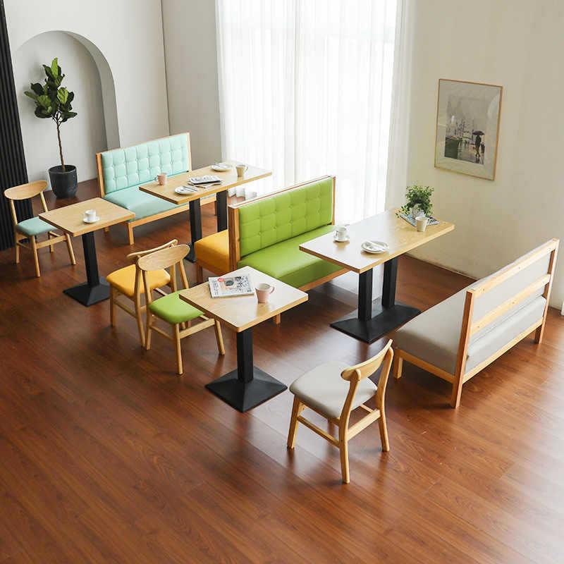 休闲简约餐桌椅奶茶店甜品店餐桌椅组合快餐店西餐厅实木卡座沙发