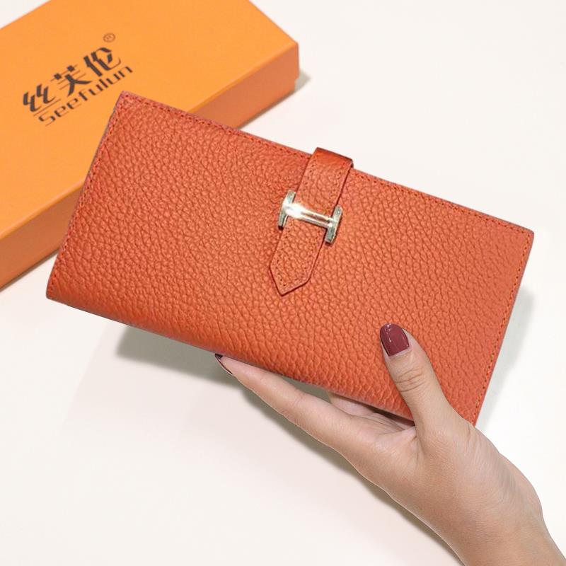 潮牌韩版牛皮钱包女新款时尚抽带皮夹钱夹多卡位真皮大容量手包潮