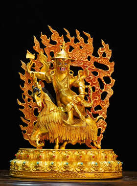 纯铜尼泊尔工艺骑羊单坚护法佛像精品仿古鎏金铜像装饰摆件七寸