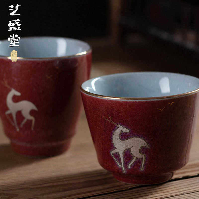 厂家批发茶杯陶瓷品茗杯复古手绘盏杯罗汉杯铜底霁红釉主人杯单杯,餐饮具,盖碗,淘宝优惠券,粉丝福利购,淘宝优惠卷