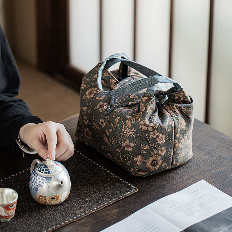 布艺茶事包手提旅行茶具收纳包户外露营一壶四杯便携包防磕碰杯袋
