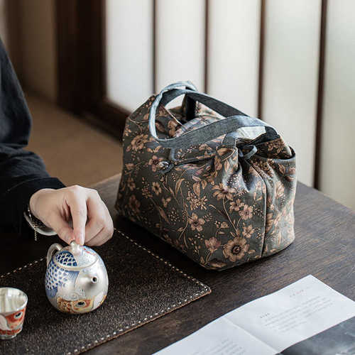 布艺茶事包手提旅行茶具收纳包户外露营一壶四杯便携包防磕碰杯袋