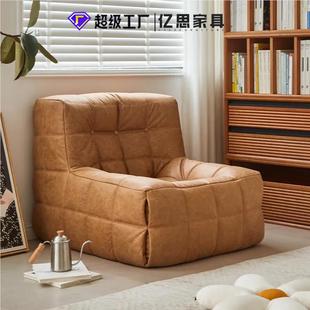 风复古法沙式 华夫格单人发椅厅351客休闲复古布艺吐司阳台懒人沙