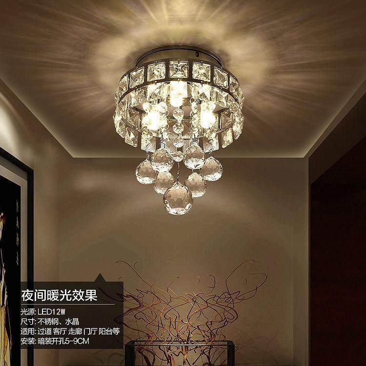 中山现代简约led过道灯不锈钢水晶吸顶灯具玄关走廊楼道灯饰
