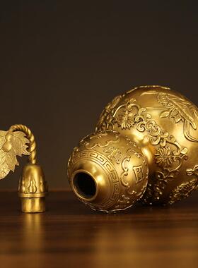 铜葫芦摆件四季平安福寿黄铜开盖葫芦大号招财客厅办公室装饰礼品