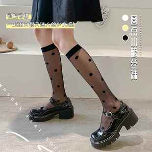夏季薄款女士黑白色冰凉小腿袜 日系jk风及膝过膝袜子洛丽塔丝袜