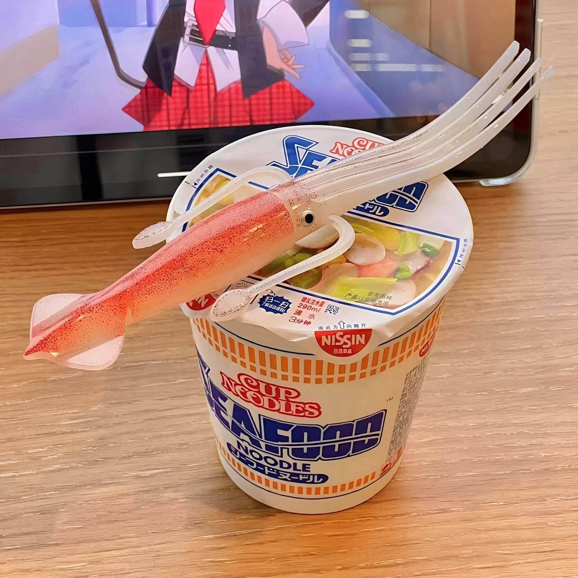 章鱼泡面叉日本日清鱿鱼乌贼趣味叉子日料搞怪餐具水果杯面叉子