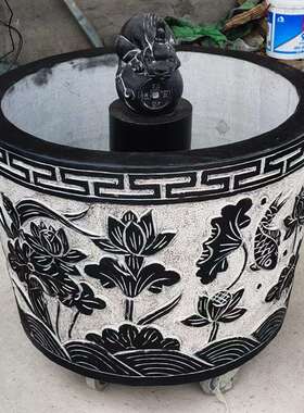 石雕鱼缸花盆养鱼池庭院荷花缸青石仿古水缸天然石缸庭院圆形石槽